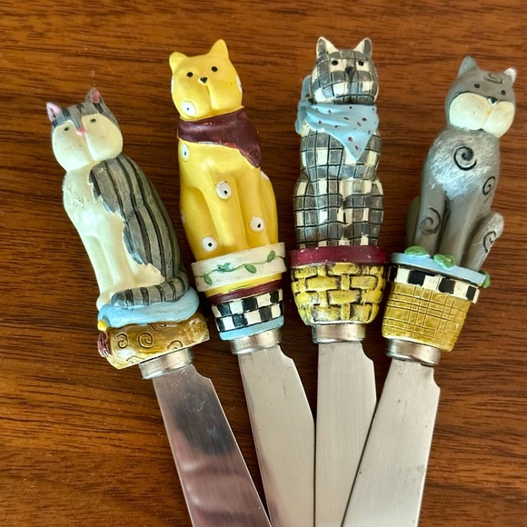 Boston Warehouse Set of 4 Spreaders Cat themed in excellent pre-owned condition - Picture 1 of 9